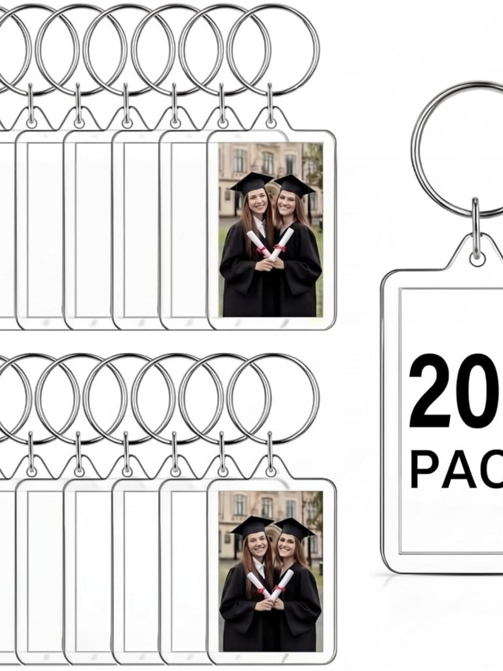 Acrylic Photo Frame Keychain Holder Photo Picture Insert Blank Keyring for DIY C